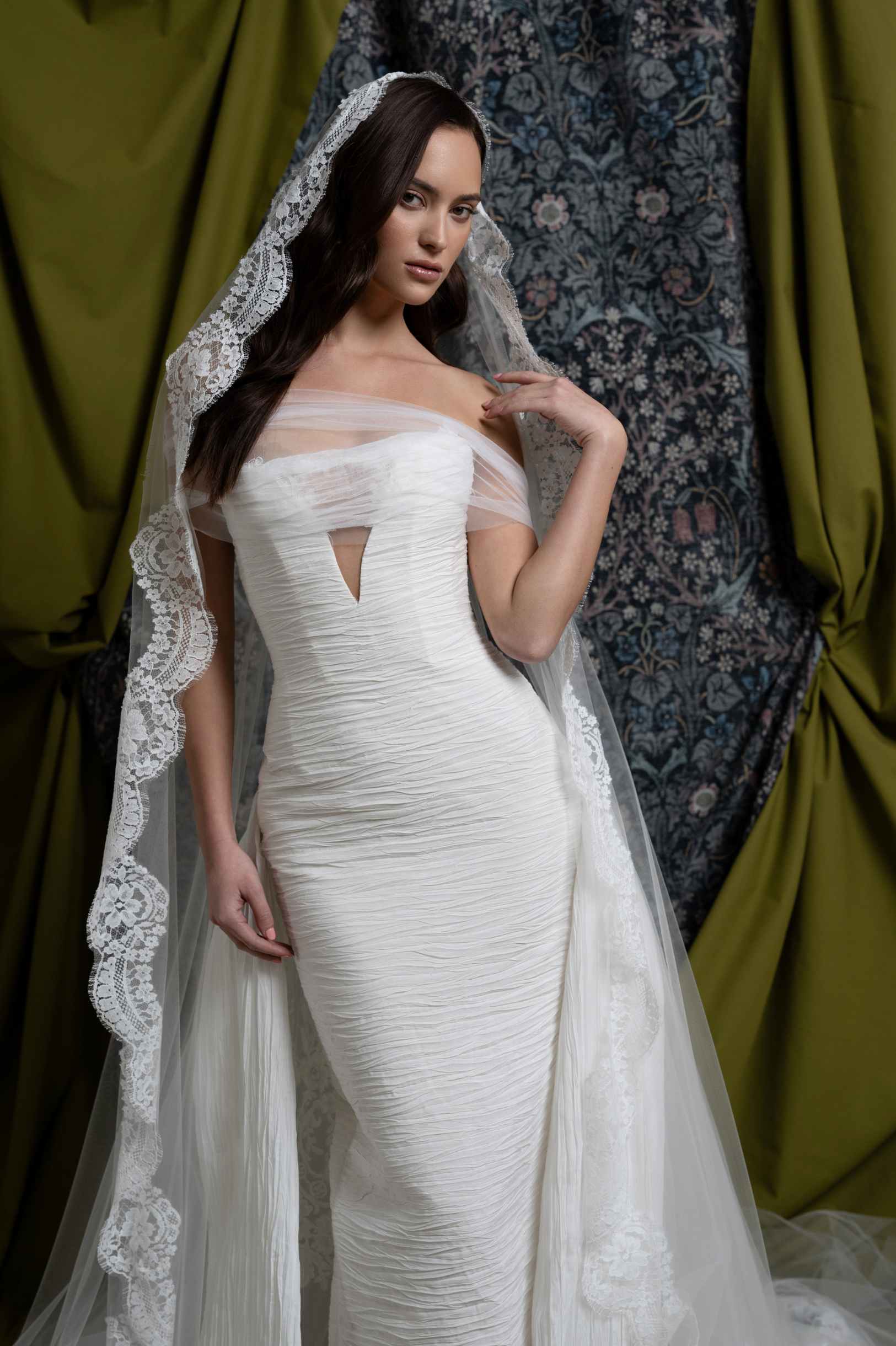 Brigette French lace mantilla cathedral veil in Off white