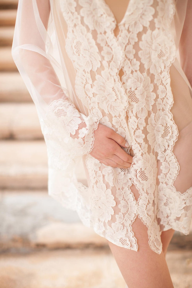 Bridal lace robe ivory wedding 