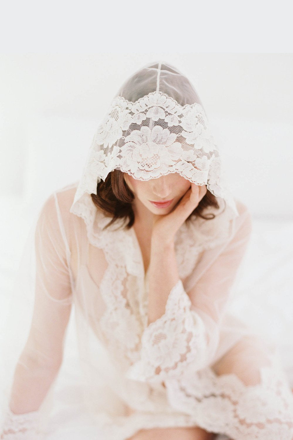 Amalfi Hooded Lace kimono robe Bridal Honeymoon Lace Cover Up