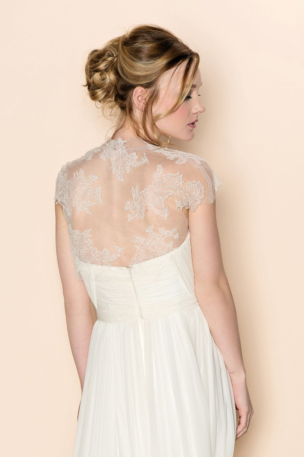 Amber French lace and tulle cap sleeve bridal cover up bolero shrug - Ivory / Custom Amber French lace and tulle cap sleeve bridal cover up bolero shrug - Ivory / Custom