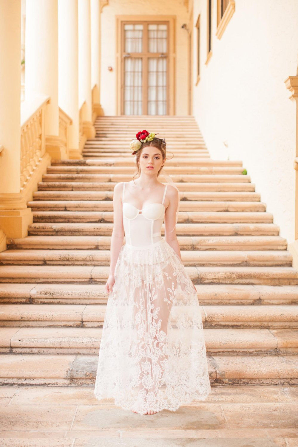 Belle Époque Edwardian French lace tulle skirt in natural Ivory