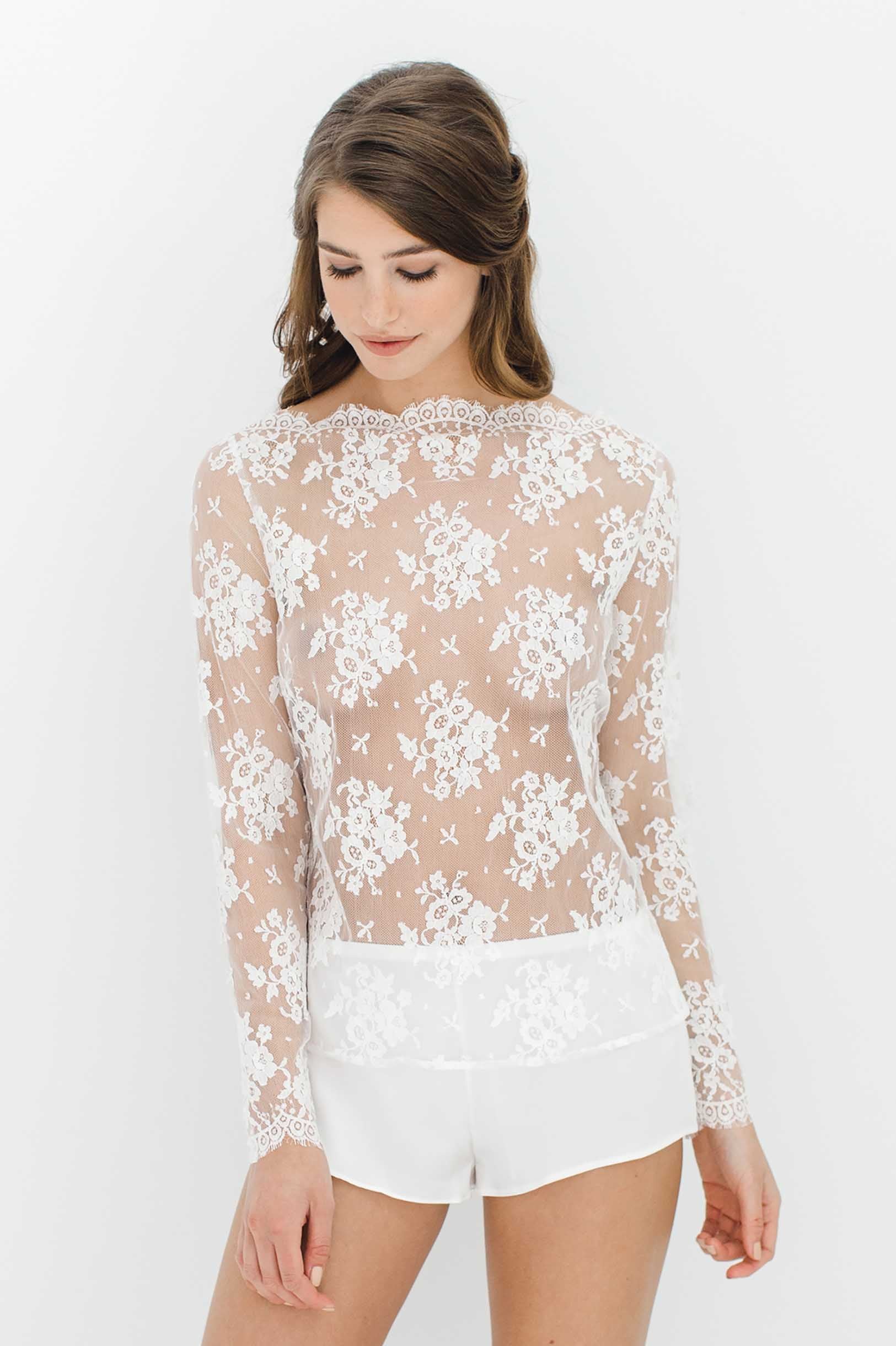 Vendome French Lace blouse top in Ivory, Antique Pink or Black