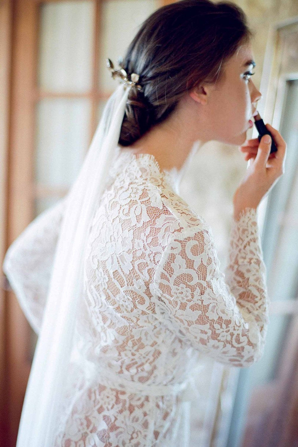 Fabienne silk tulle single layer veil in ivory, off-white or White - White / Cathedral 108"