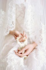 Madrid French lace mantilla blusher veil in ivory Elizabeth Messina Joy Proctor