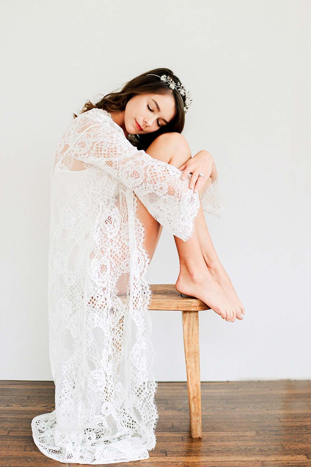 Leah boho lace robe in Ivory or Black