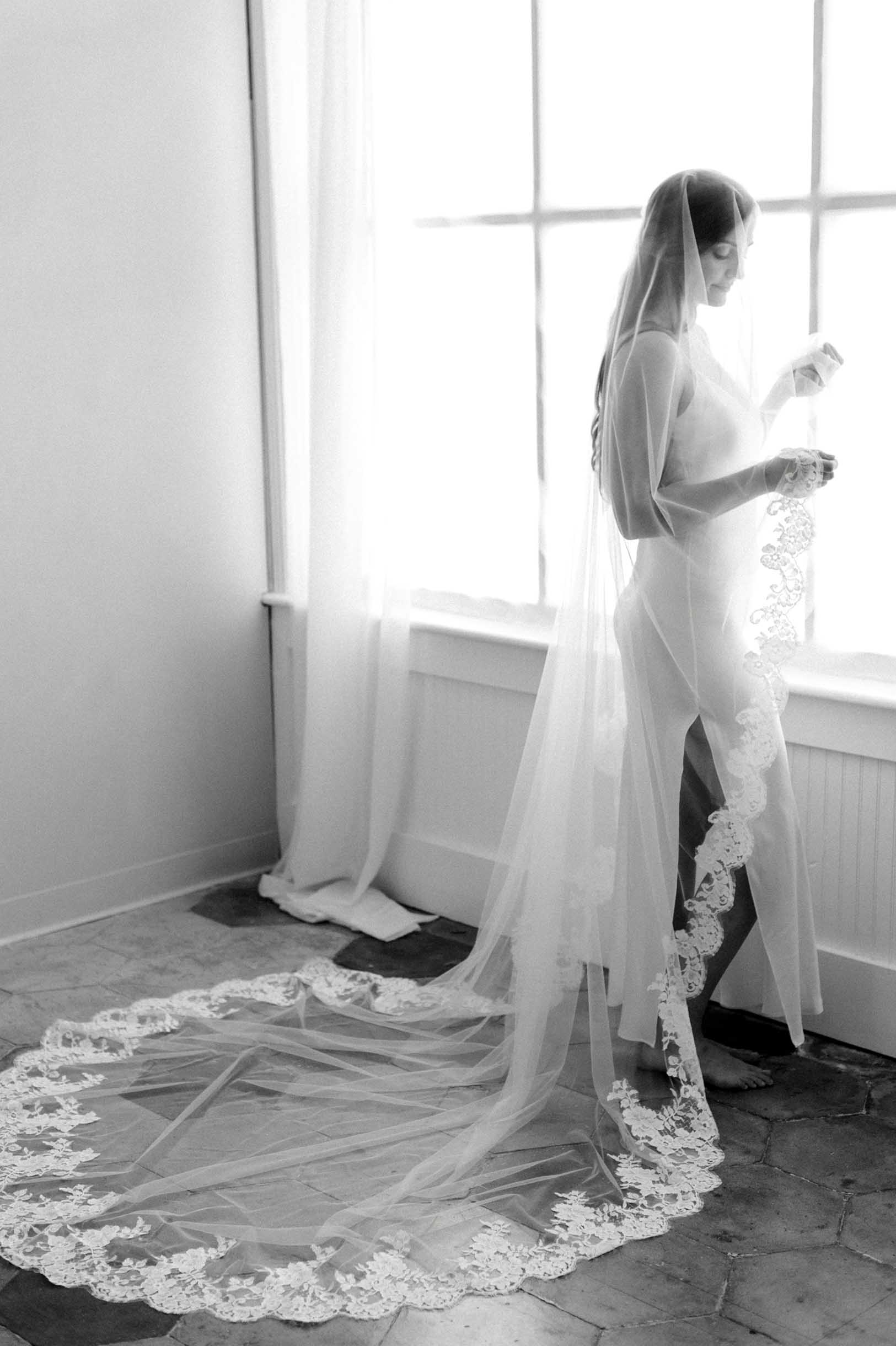 Antibes Chantilly French lace lux veil in Ivory