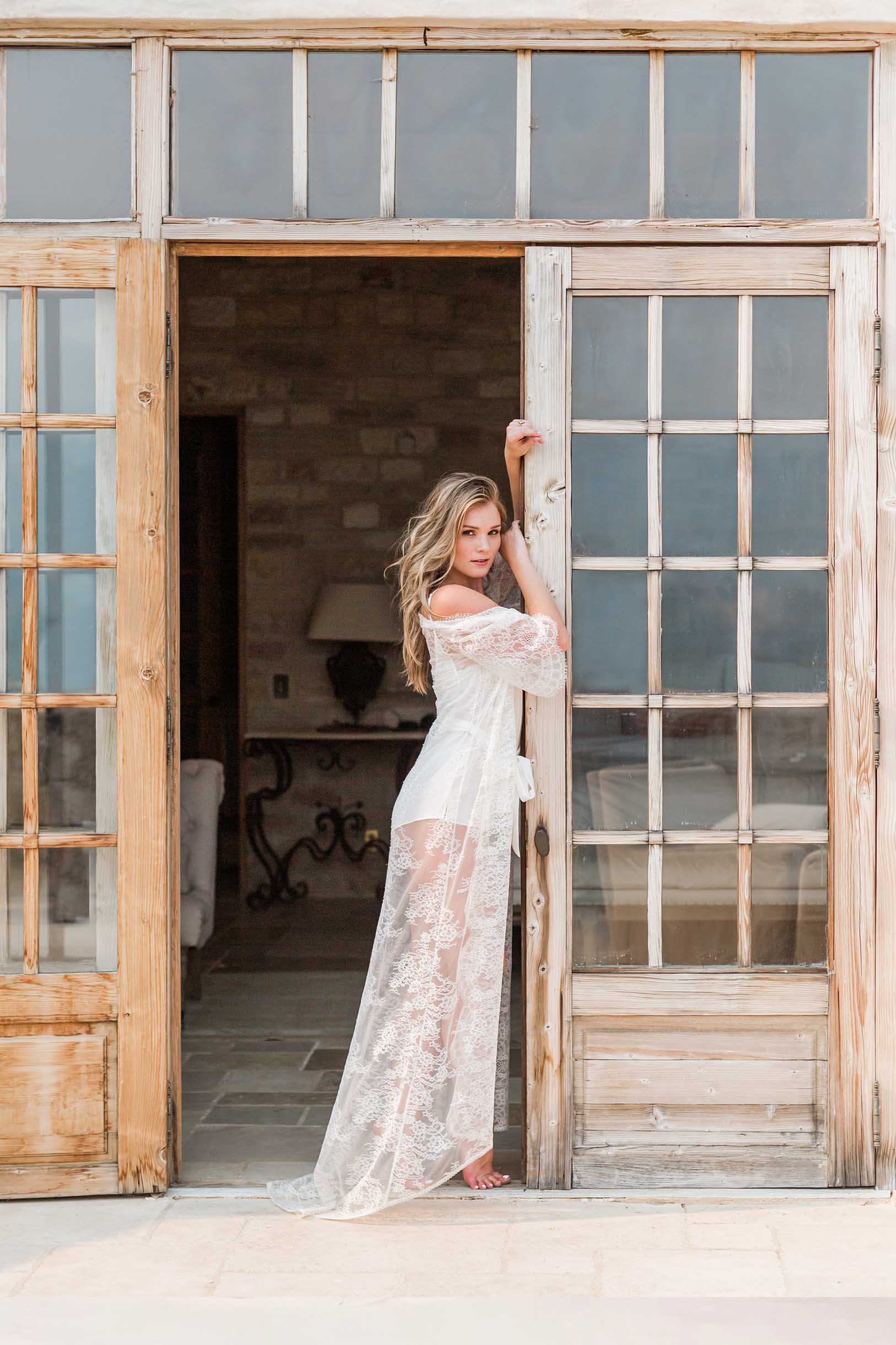 Emma long robe Dressing Gown Kimono in Ivory glitter lace - XS/S Emma long robe Dressing Gown Kimono in Ivory glitter lace - XS/S