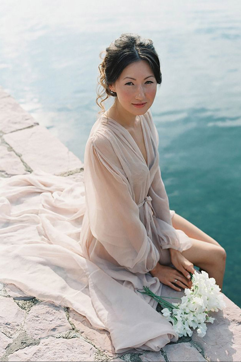 white christmas dresses Carina Silky Chiffon Robe Set Off White, M-L main image 0