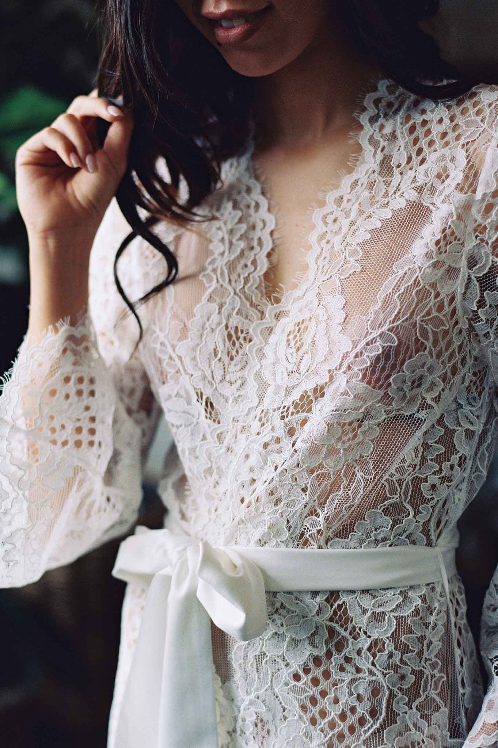 Leah boho lace robe in Ivory or Black