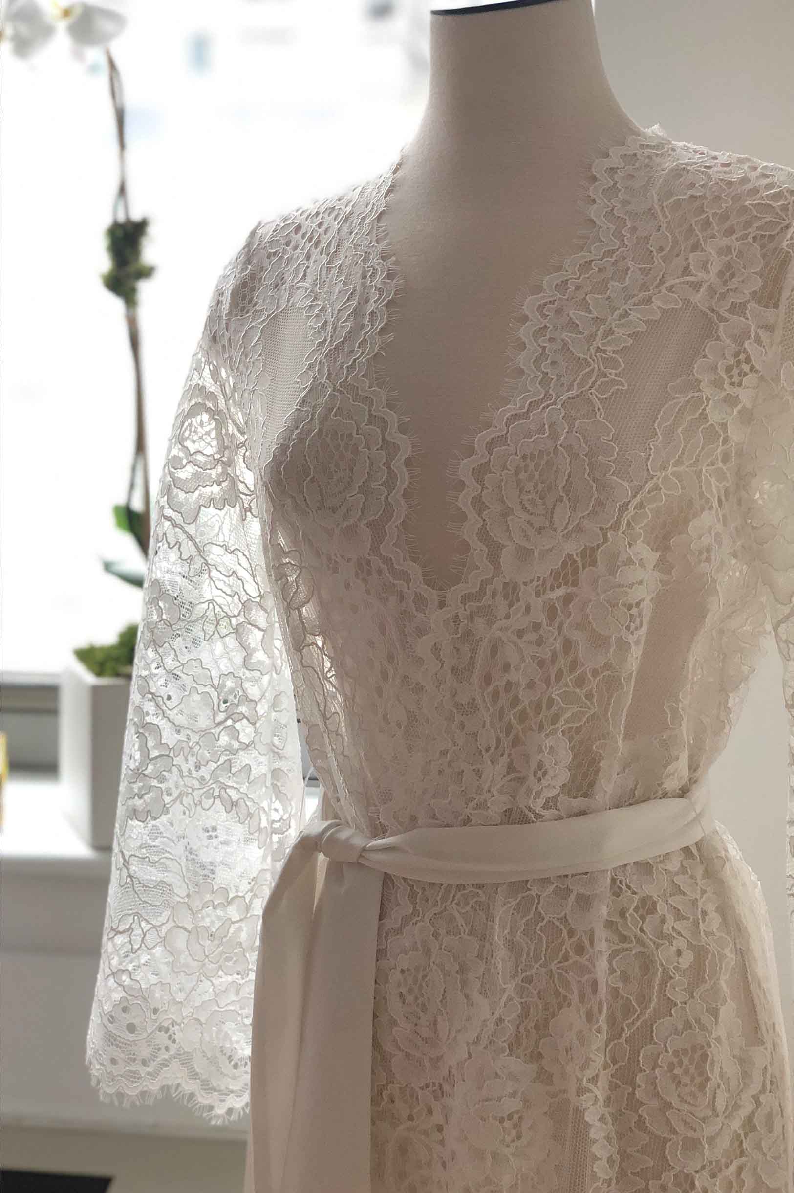 Leah boho lace robe in Ivory or Black