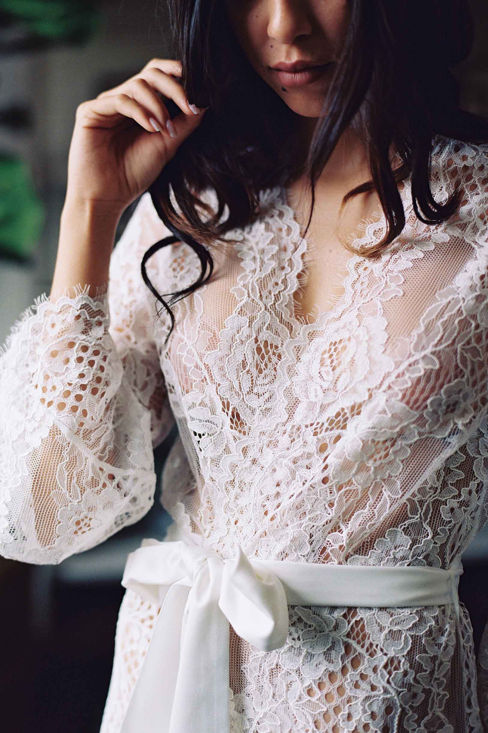 Leah boho lace robe in Ivory or Black
