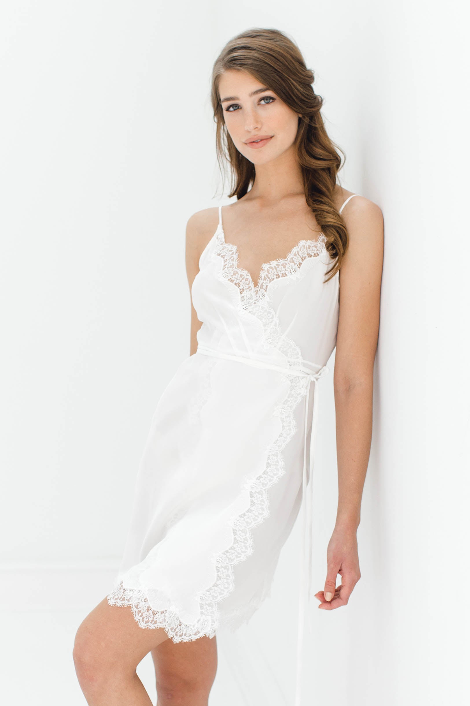 Lille Silk and lace wrap slip in Ivory - L / Black Lille Silk and lace wrap slip in Ivory - L / Black
