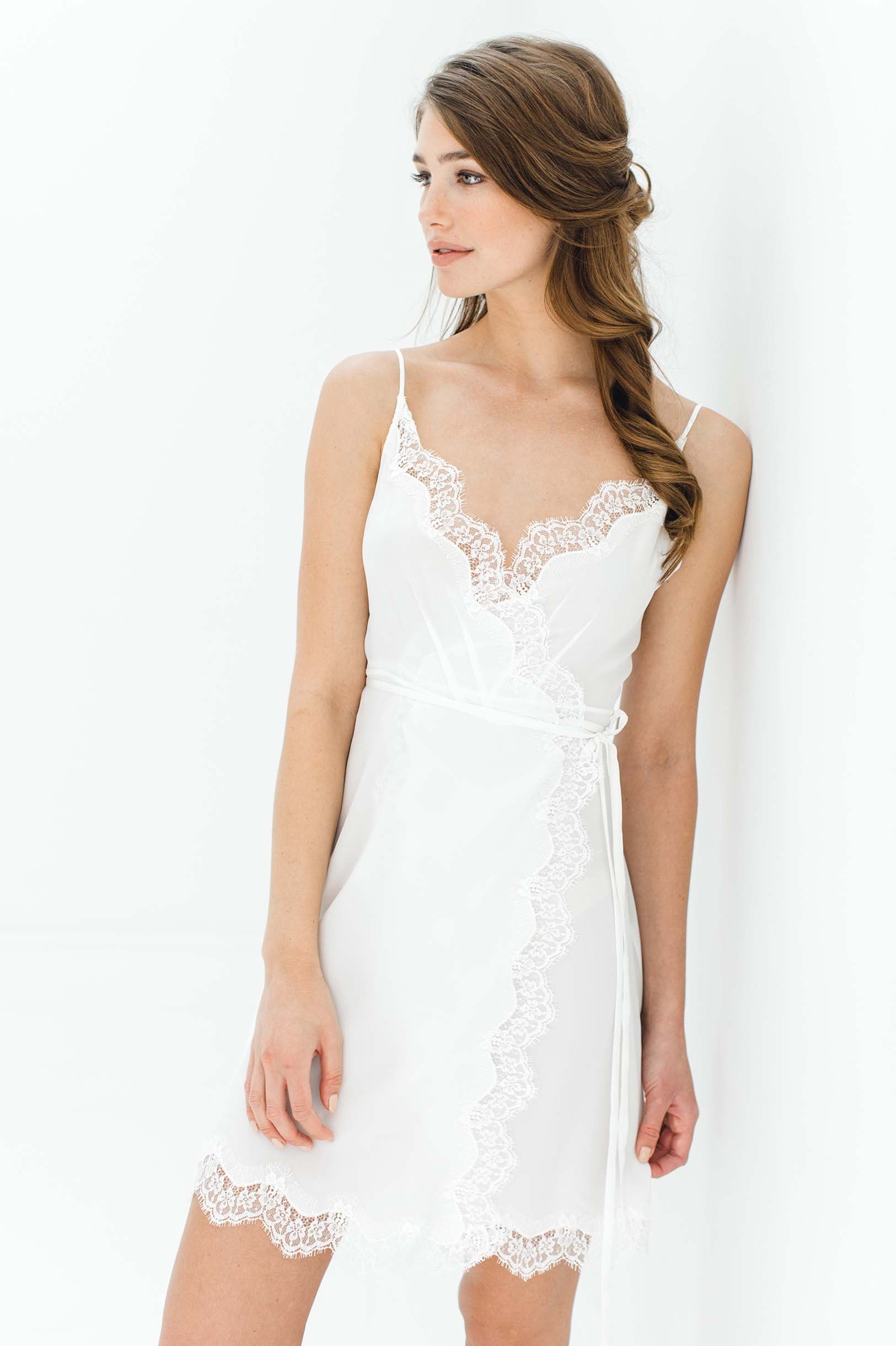 Lille Silk and lace wrap slip in Ivory