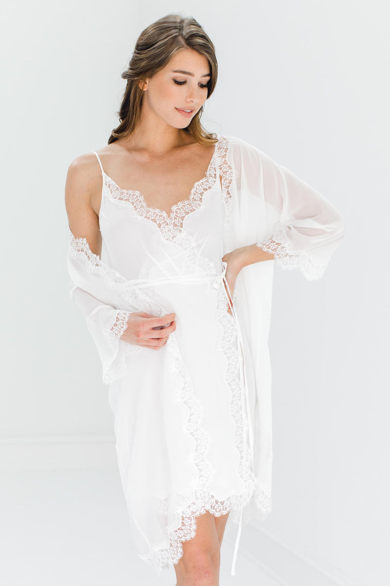 Lille Silk and lace wrap slip in Ivory