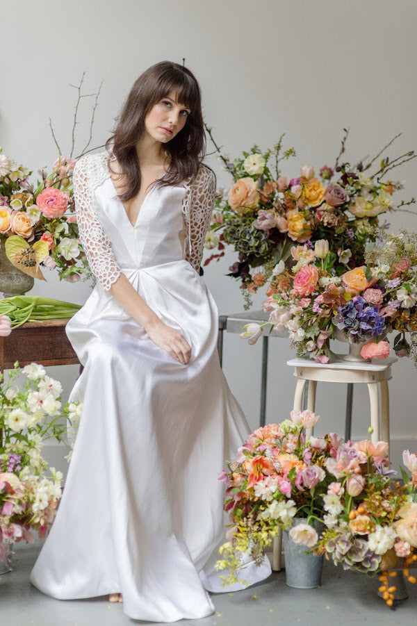 Loop Loop lace bridal jacket (customized: full shirt, high neck, 3/4 sleeves)