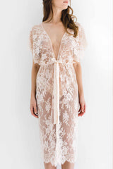 Margot Midi lace kimono robe in Blush pink