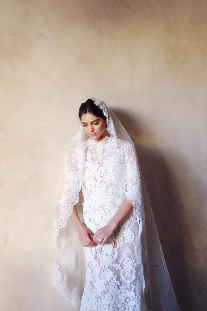 Wedding Veils - Bridal Lace Mantilla Veil - Cathedral Length Ivory