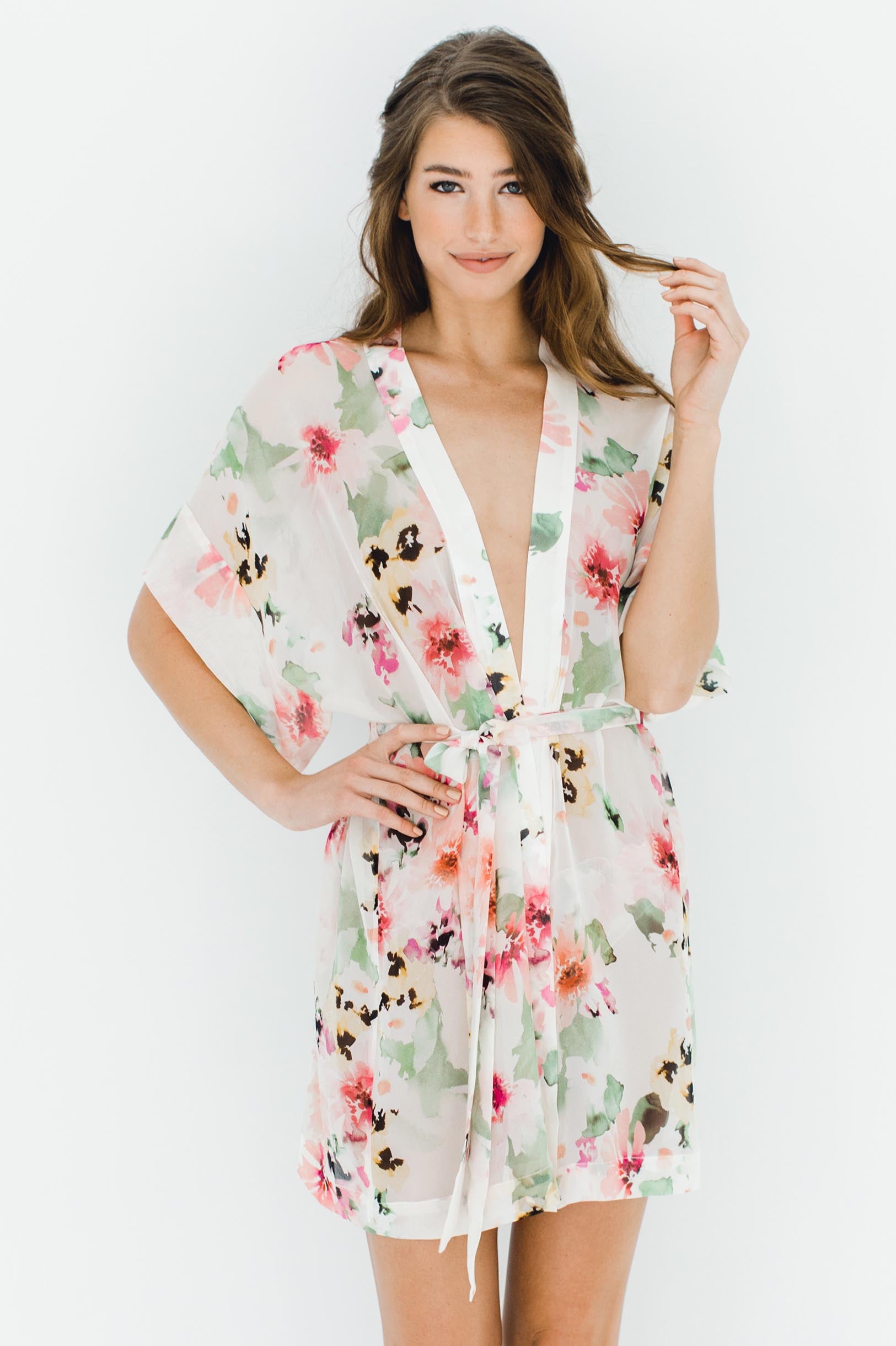 chiffon kimono dress Floral Print Chiffon Kimono Dress Modest Ruffle Abaya Apricot / XL