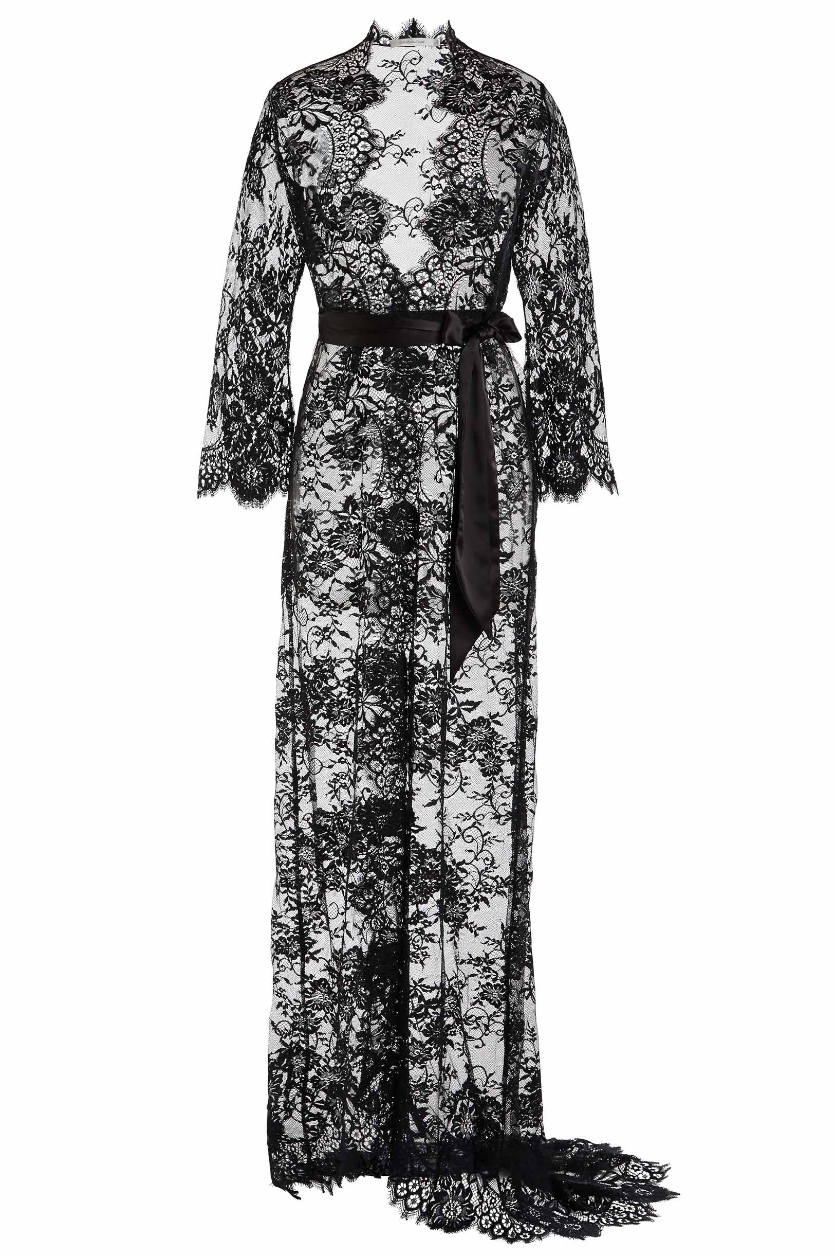 Swan Queen long bridal lace robe gown with scalloped train in Black