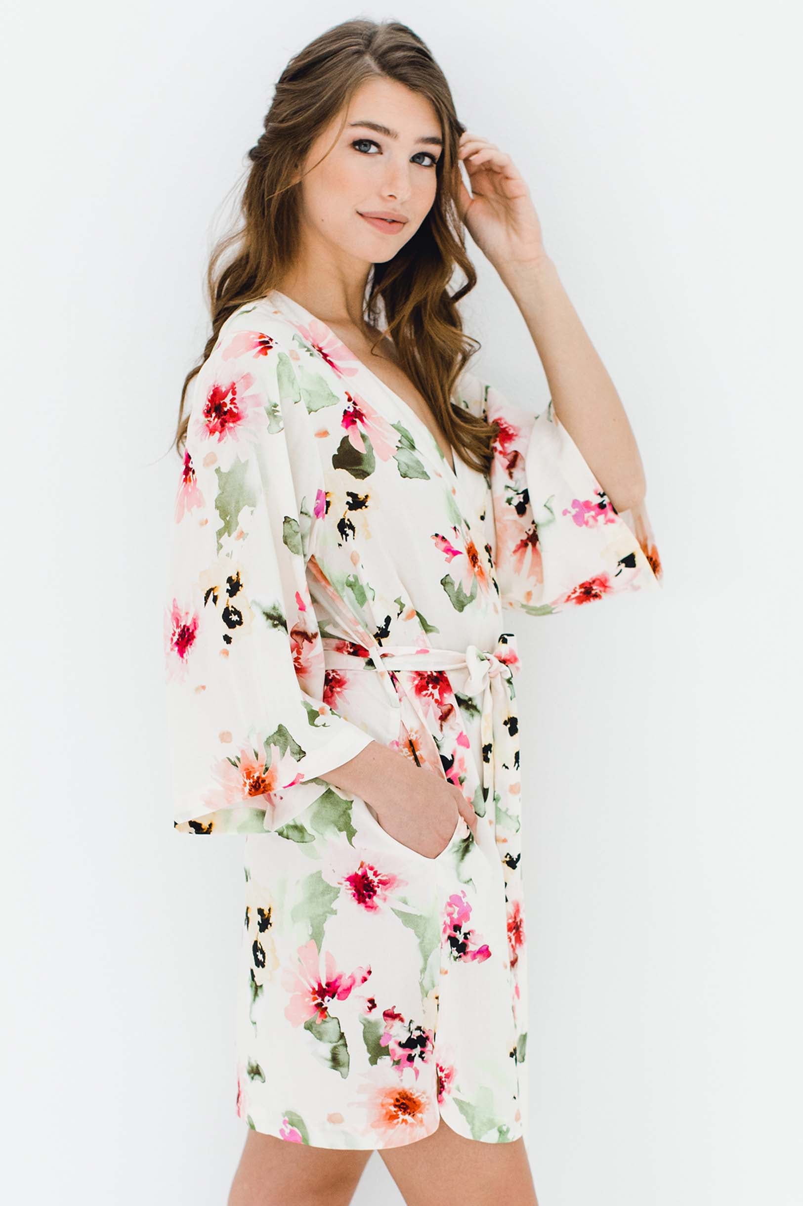 Watercolor Dreams Floral print Bridesmaids Robes Bridal party Kimono Robe - XS Watercolor Dreams Floral print Bridesmaids Robes Bridal party Kimono Robe - XS