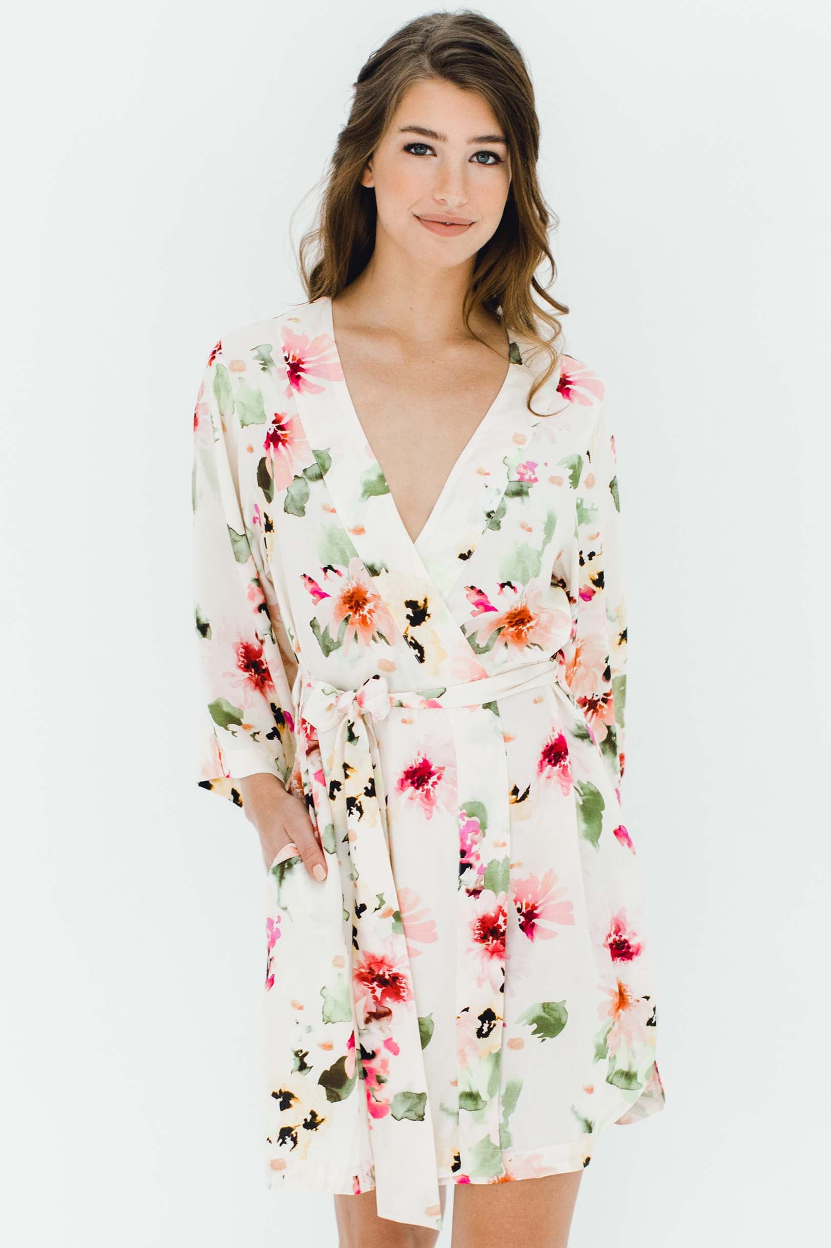 Watercolor Dreams Floral print Bridesmaids Robes Bridal party Kimono Robe