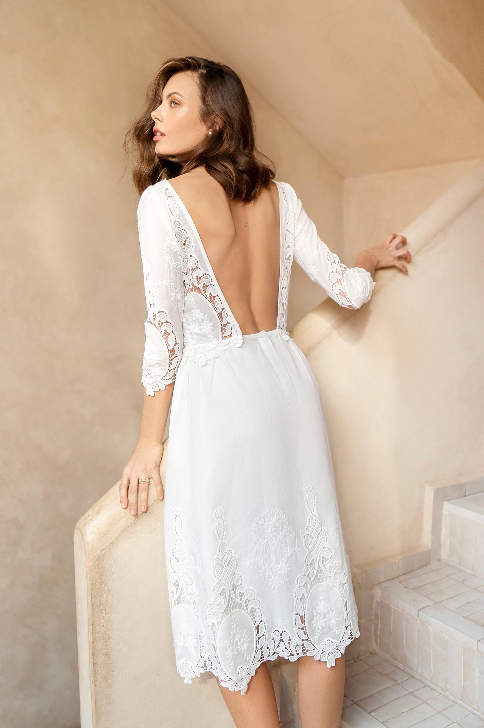 Dolce broderie anglaise crochet embroidered cotton midi dress