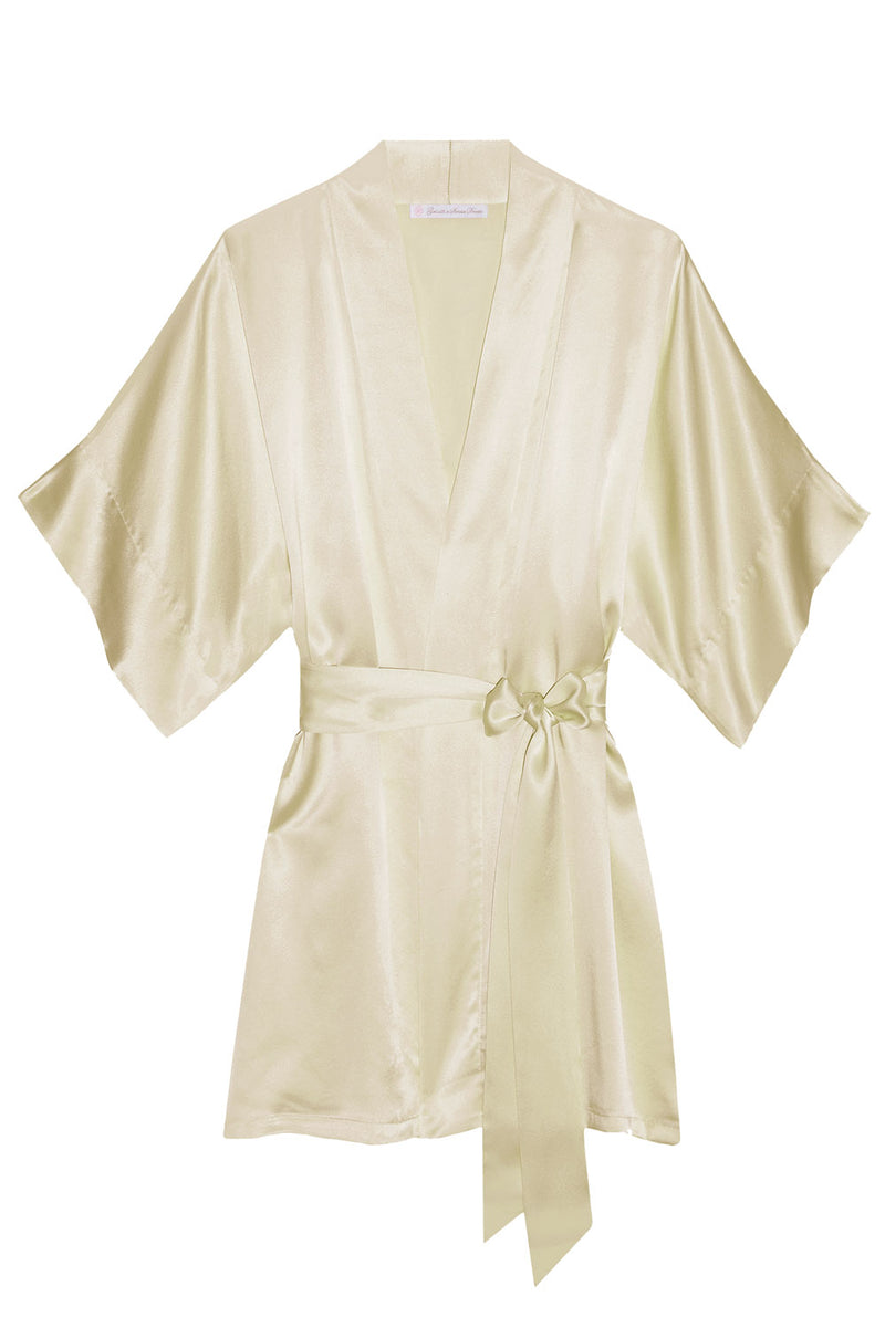 Samantha Silk getting ready bridal bridesmaids robe kimono in dark ivory - champagne