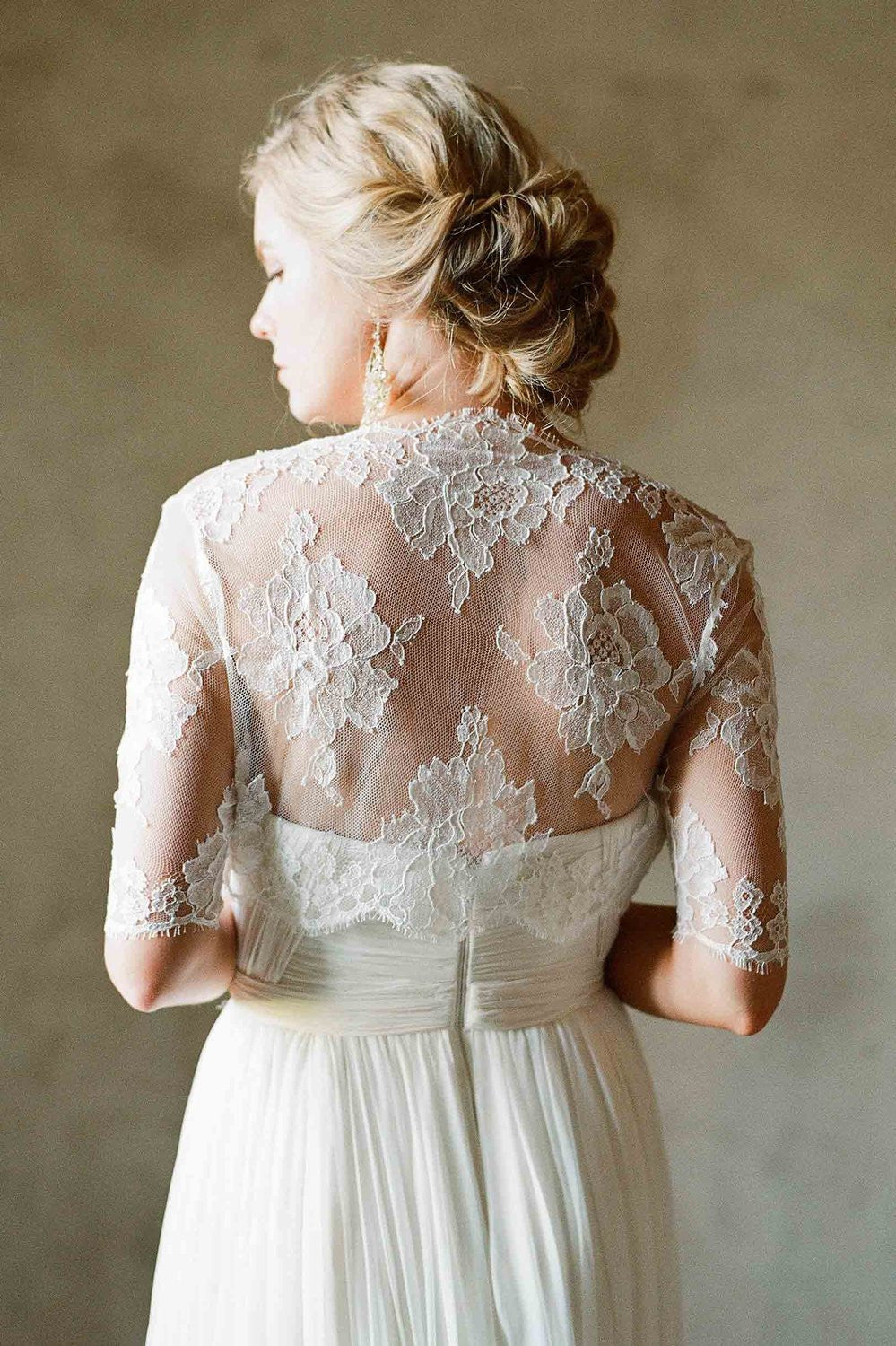Roseline French lace tulle bolero cover up in off-white