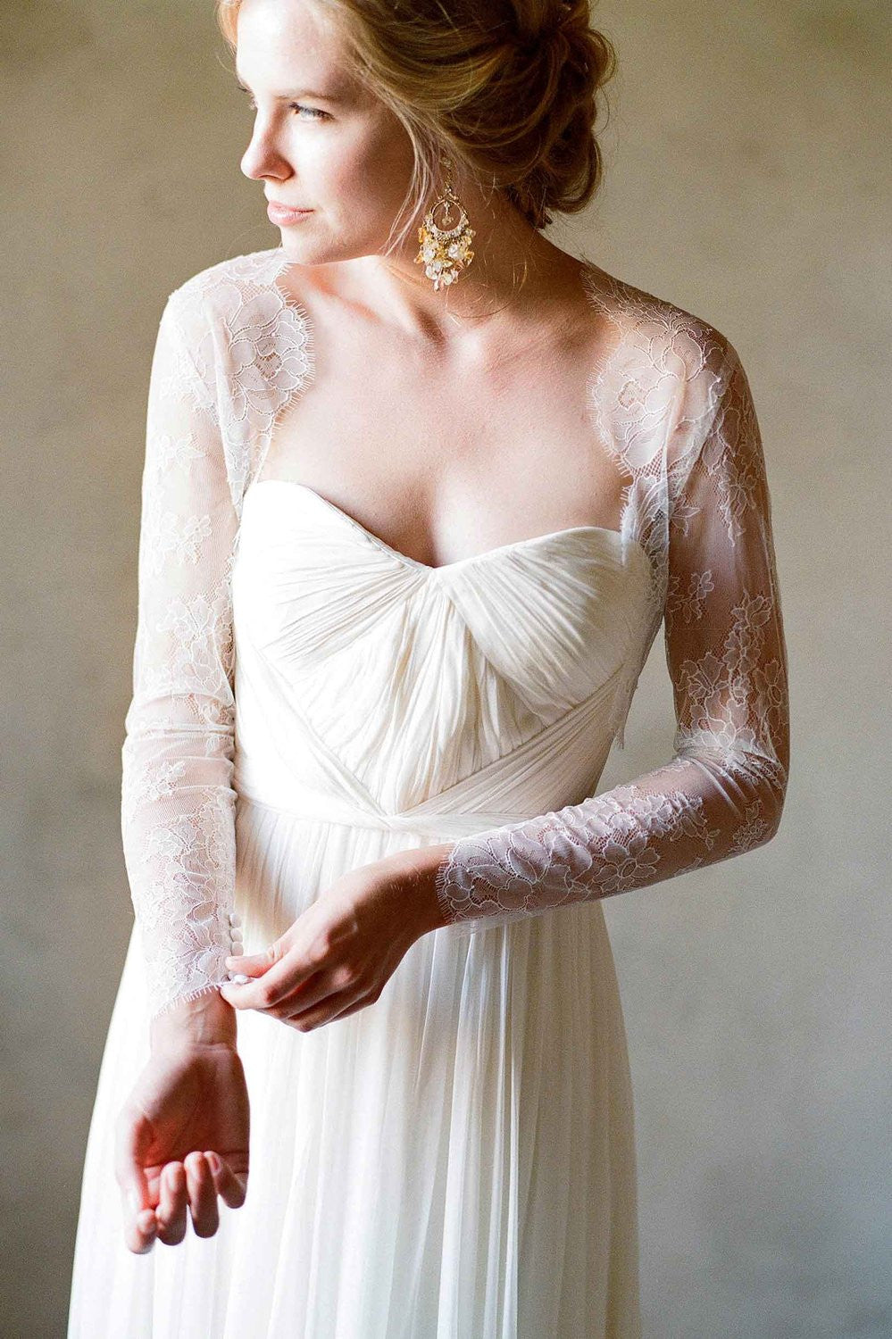 Jacqueline sheer French lace bolero cover up in Ivory - XL / Ivory Jacqueline sheer French lace bolero cover up in Ivory - XL / Ivory