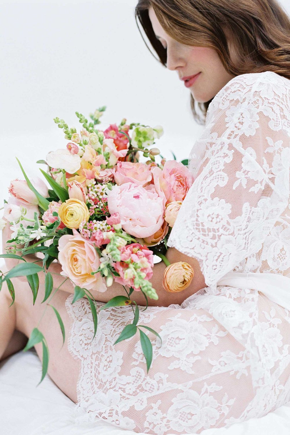 Rosa French lace kimono robe in Off-white - style #R97SS