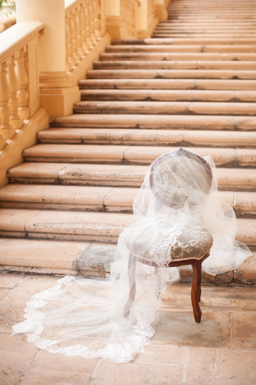 Roseline French Lace Cathedral Length Veil in Ivory or Off-white