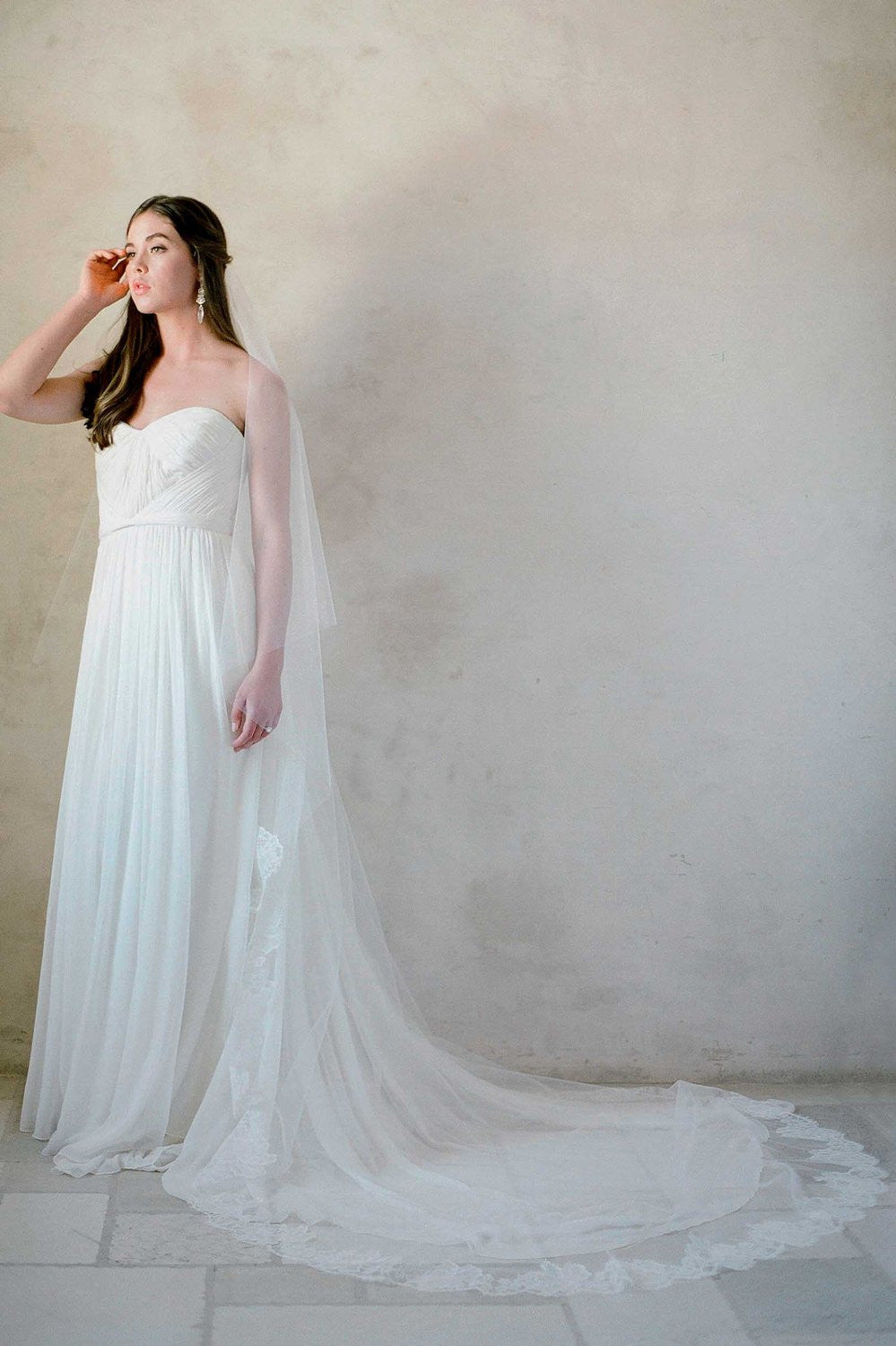Roseline French Lace Cathedral Veil in Ivory or Off-white - style V70