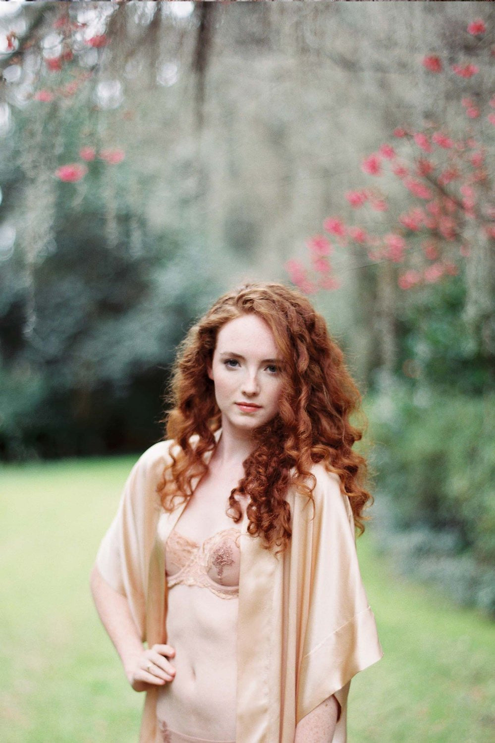 Samantha bridal silk kimono robe bridesmaids robes in Apricot - style 300