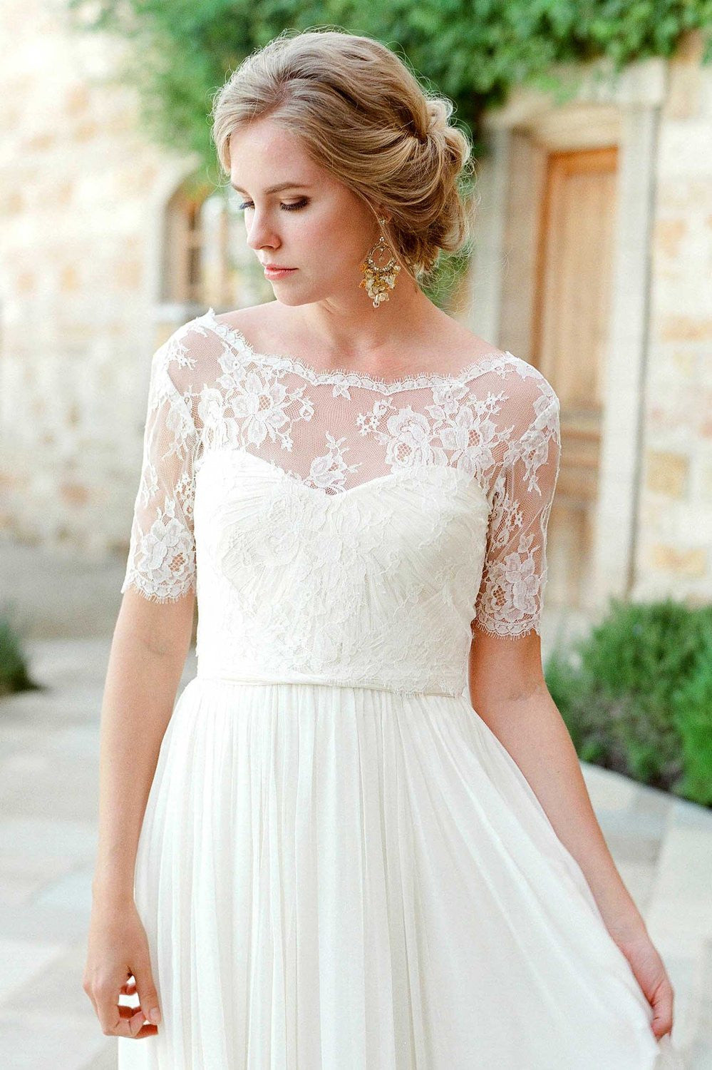 Tali French lace cover up V back topper in Ivory - XS / Ivory Tali French lace cover up V back topper in Ivory - XS / Ivory