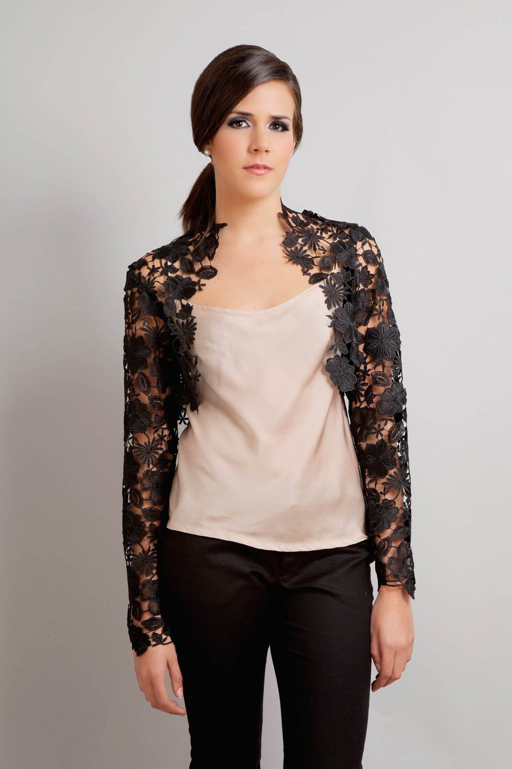 Krista Italian Guipure lace bolero shrug in Black - XL Krista Italian Guipure lace bolero shrug in Black - XL