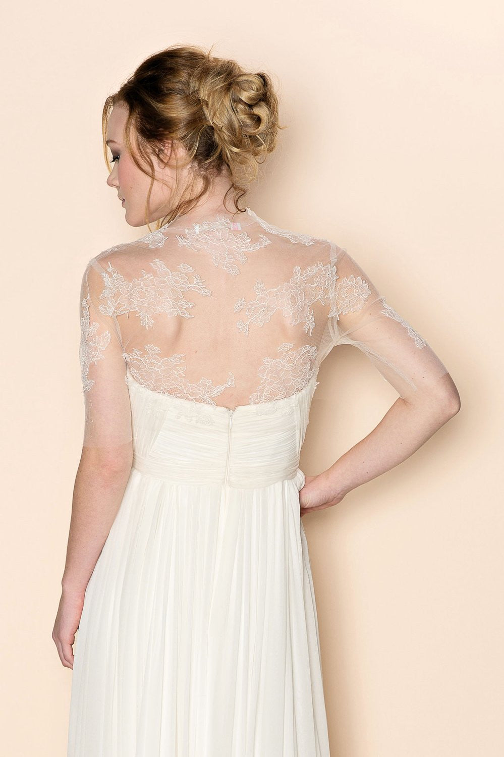 Eliza bridal french lace and tulle bridal bolero shrug cover up - Black / M Eliza bridal french lace and tulle bridal bolero shrug cover up - Black / M