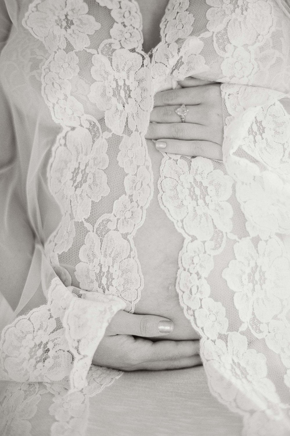 ELSA BOUDOIR TULLE & FRENCH OFF-WHITE LACE ROBE KIMONO