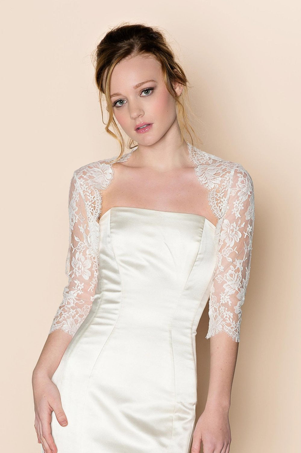 Celine Bridal French Lace Bolero Shrug in Ivory1