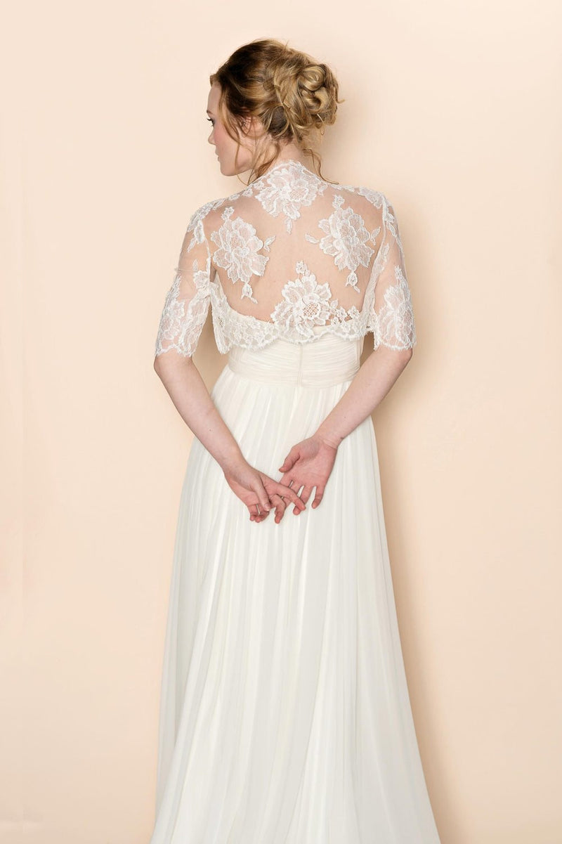 Roseline French lace tulle bolero cover up in off-white - style 212
