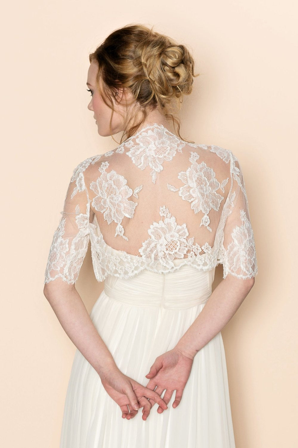 Roseline French lace tulle bolero cover up in off-white - style 212