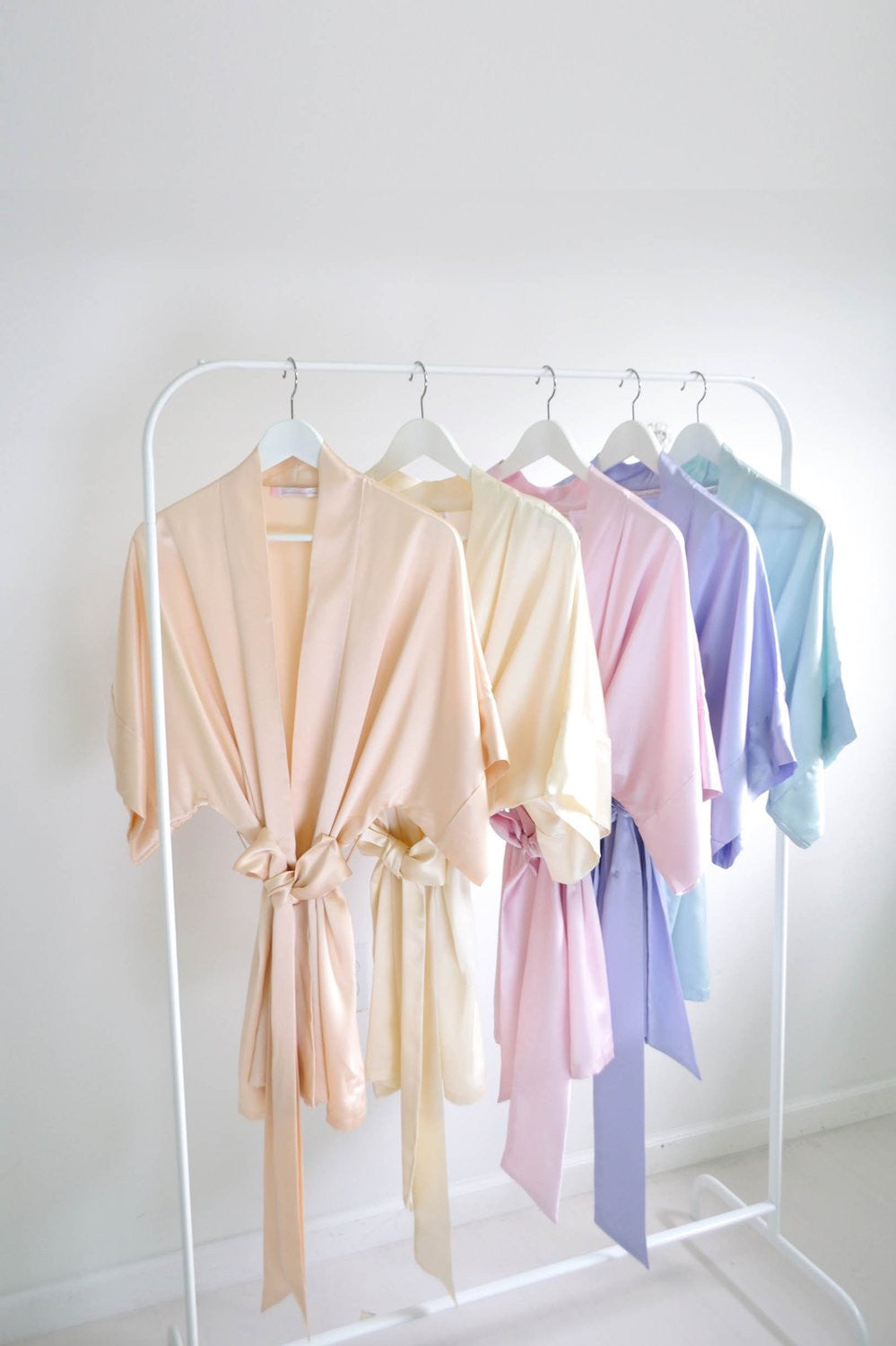 SAMANTHA SILK BRIDAL KIMONO BRIDESMAIDS ROBES IN BLUSH IVORY PINK LAVENDER SEAFOAM OFF WHITE - 300