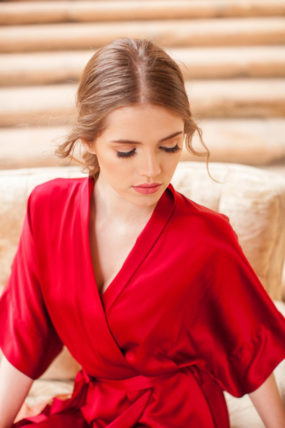SAMANTHA SILK KIMONO BRIDAL ROBE BRIDESMAIDS ROBES IN GARNET RED - STYLE 300