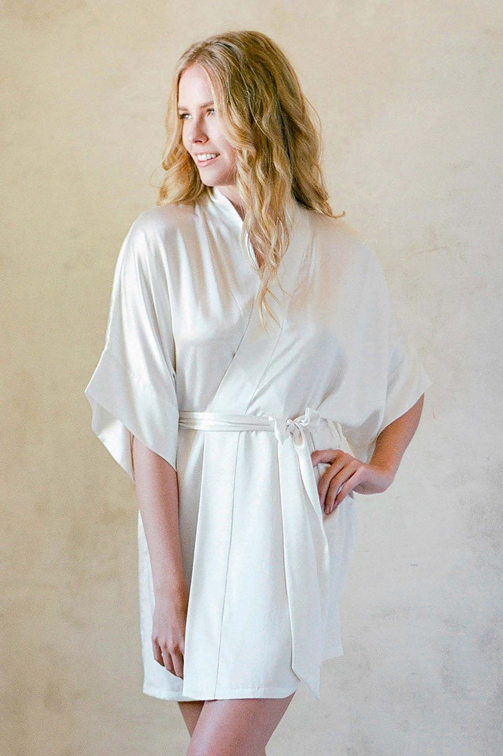 white silk kimono dress CLASSIC SILK KIMONO WHITE VEIL