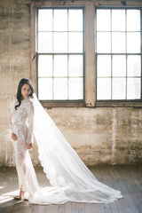 SWAN QUEEN LACE ROBE - BRIDAL LONG DRESSING GOWN IN IVORY