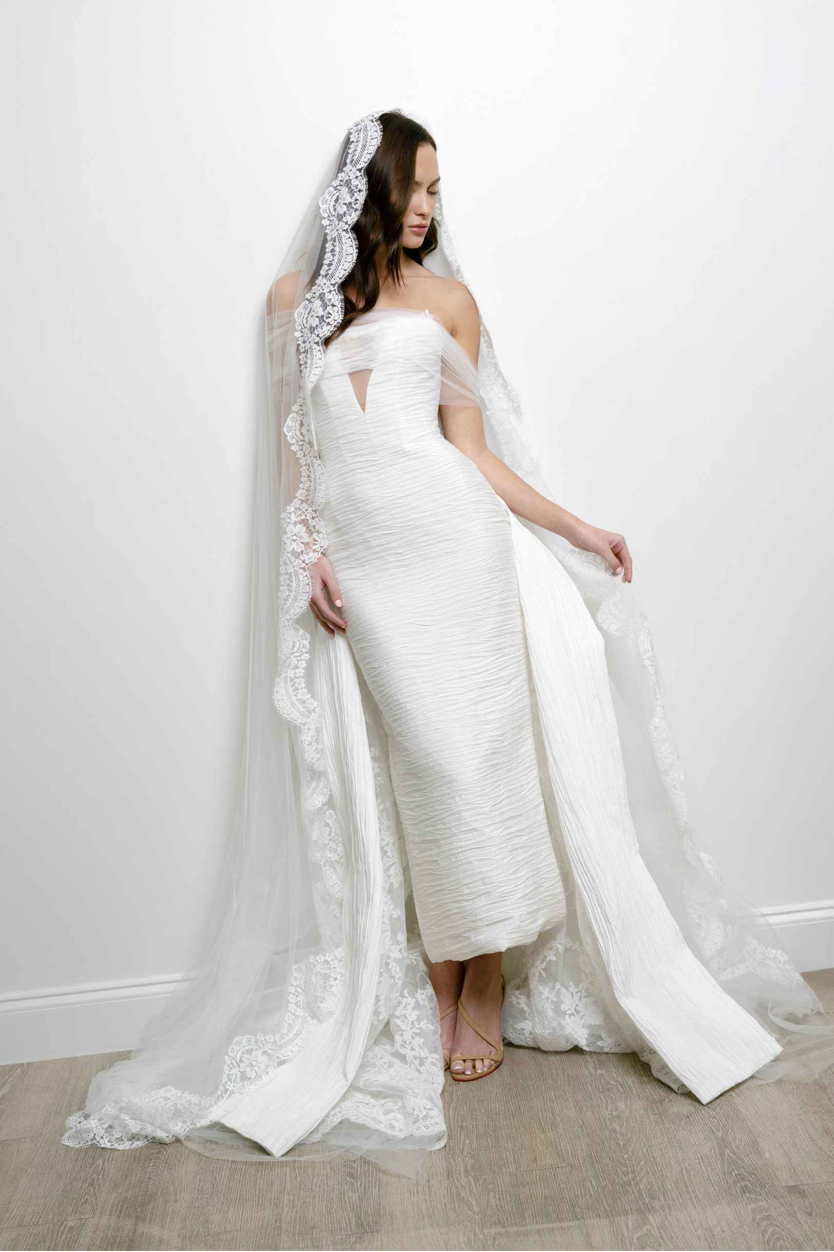 Brigette French lace mantilla cathedral veil in Off white