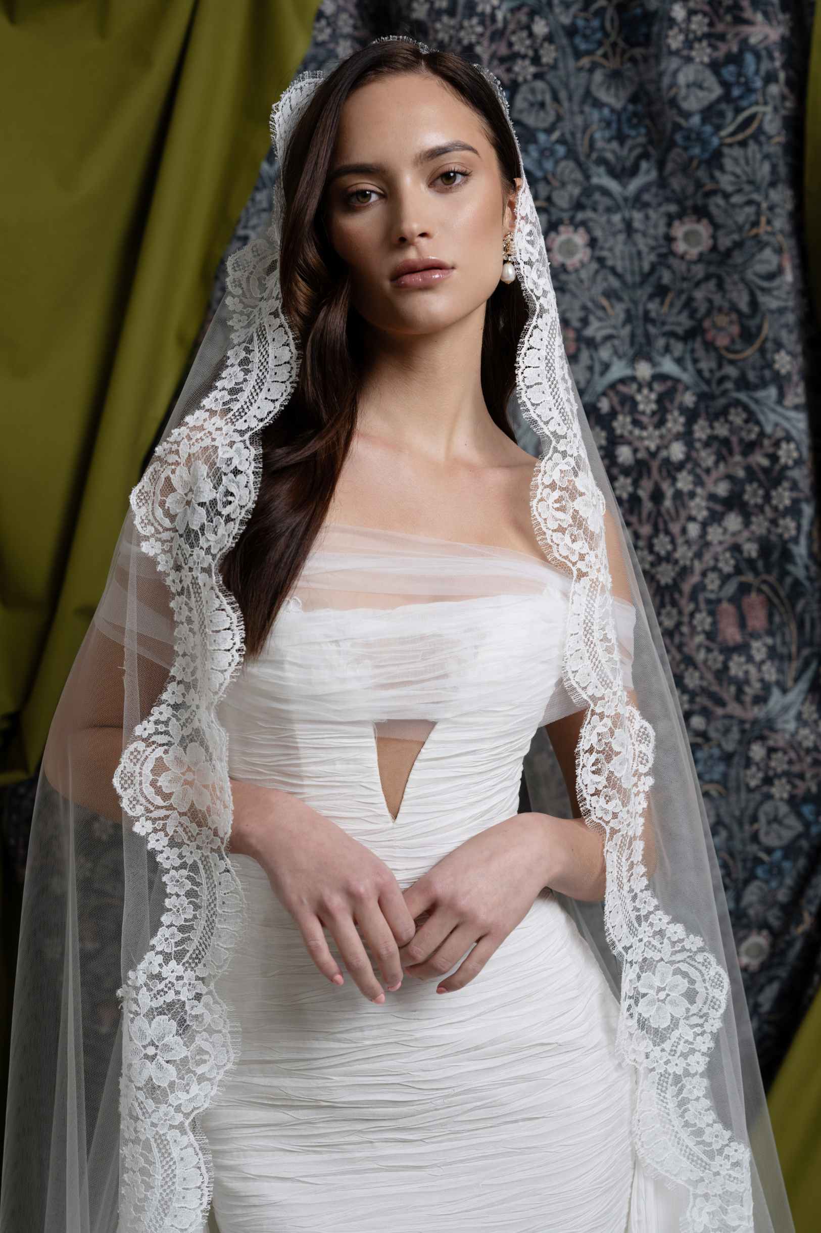 Brigette French lace mantilla cathedral veil in Off white