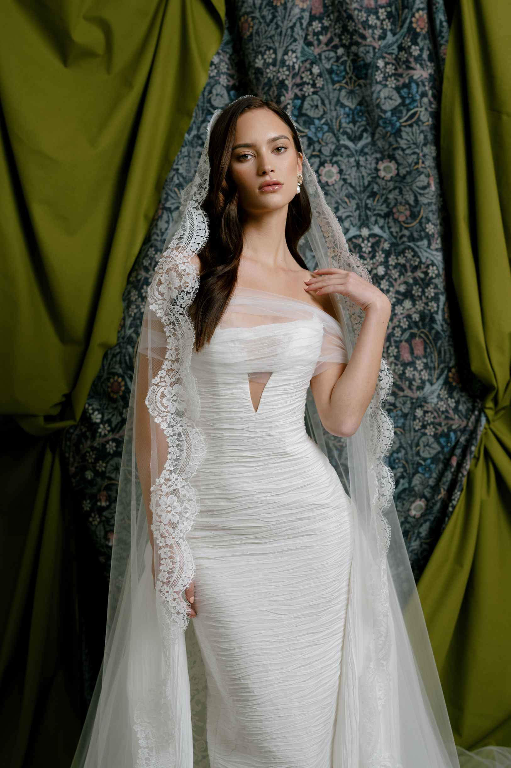Brigette French lace mantilla cathedral veil in Off white