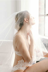 Jacqueline Sheer French lace scallop Cathedral veil Ivory