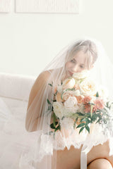 Jacqueline Sheer French lace scallop Cathedral veil Ivory