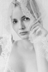 Jacqueline Sheer French lace scallop Cathedral veil Ivory